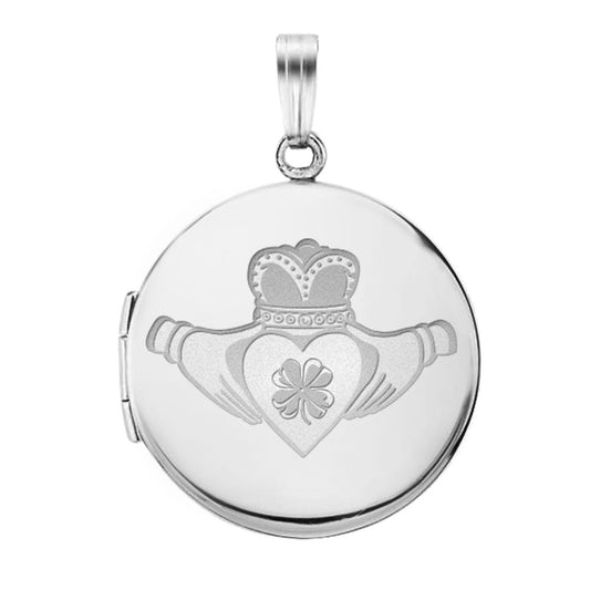 Sterling Silver Round "Claddagh" With Clover Locket