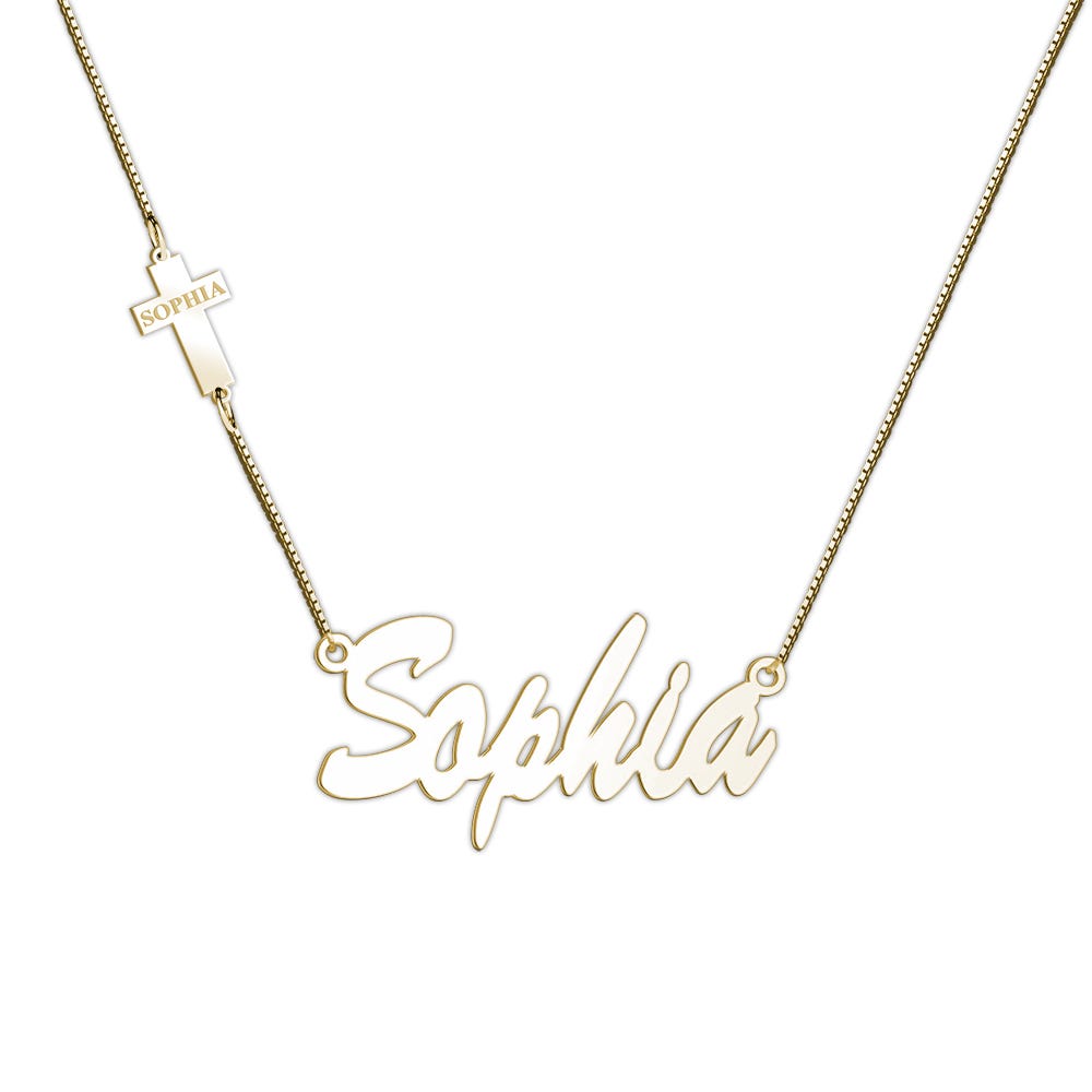 Name Necklace w/ Cross Charm & Name