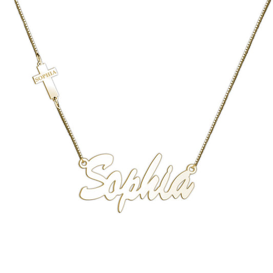 Name Necklace w/ Cross Charm & Name