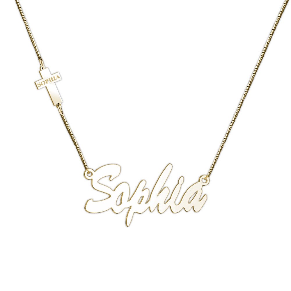 Name Necklace w/ Cross Charm & Name