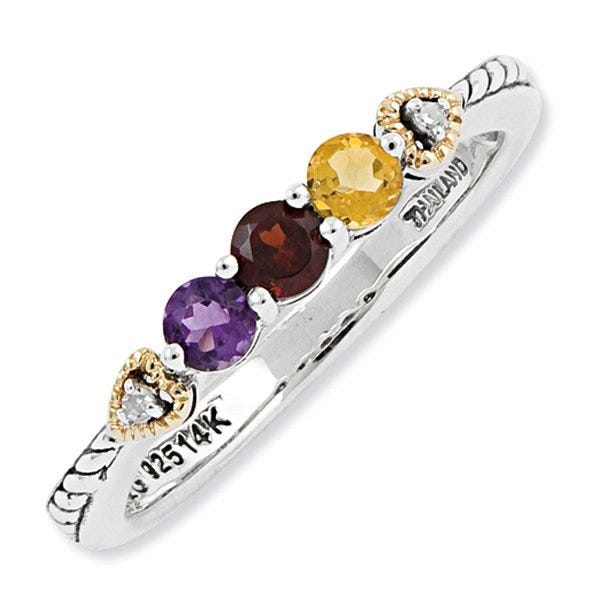 Sterling Silver & 14k Three-stone and Diamond Mother's Ring