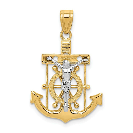 14k Two-tone Diamond-cut Mariner\'s Cross Pendant