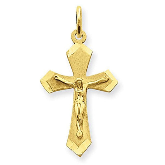 14k Yellow Gold Satin & Diamond-Cut Crucifix Charm