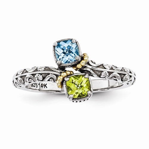 Sterling Silver & 14k Two-stone  Antiqued Mother's Ring
