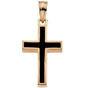 14K Yellow Gold CROSS W/BLACK EPOXY