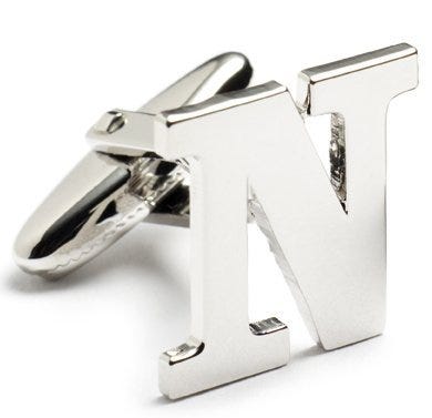 Genuine Sterling Silver Letter "N" Cufflinks