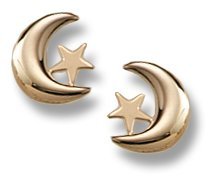 14K Yellow Gold Moon & Star Children Post Earrings