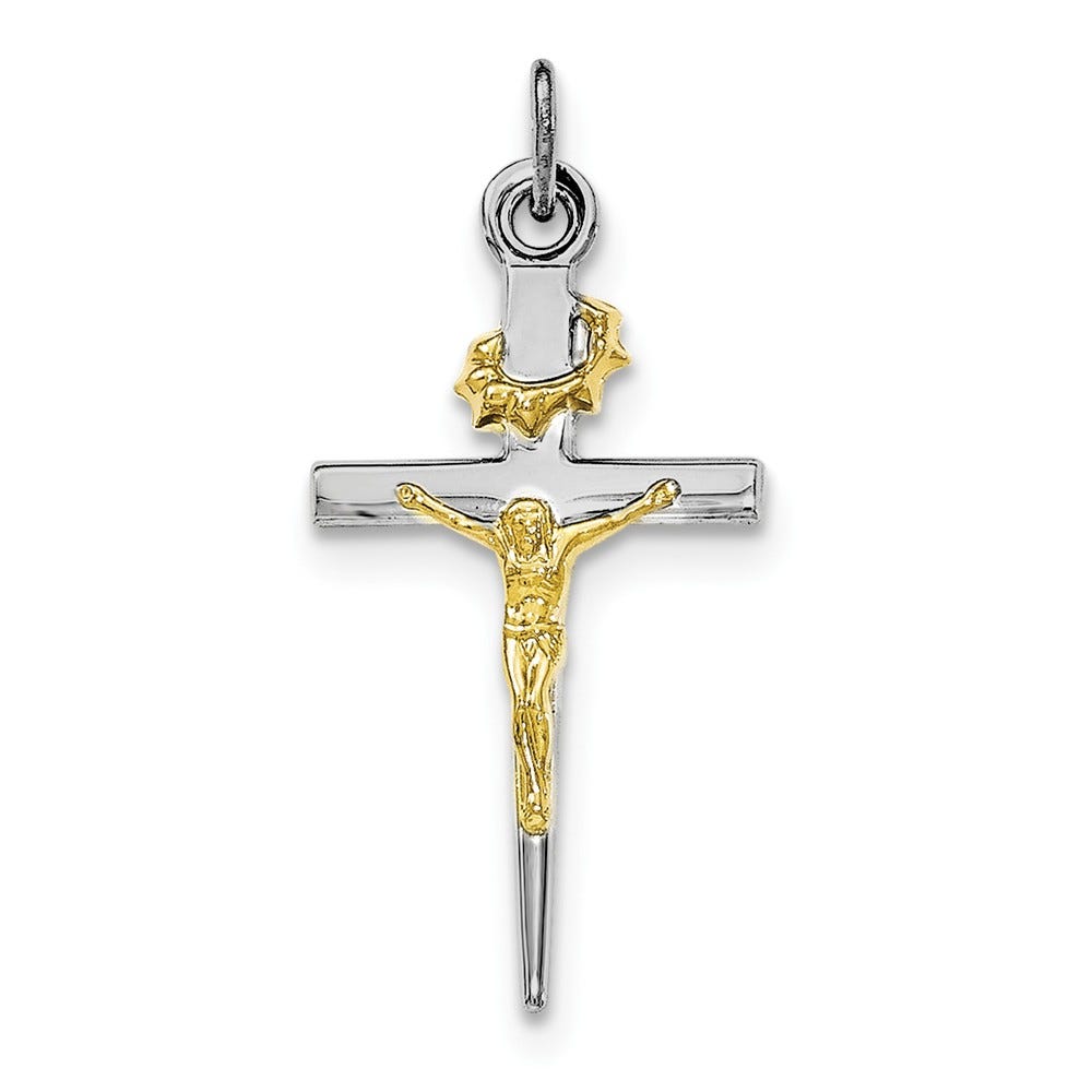 Sterling Silver Rhodium-plated & Gold-tone INRI Crucifix Cross Pendant
