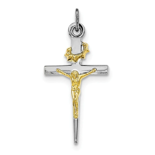 Sterling Silver Rhodium-plated & Gold-tone INRI Crucifix Cross Pendant
