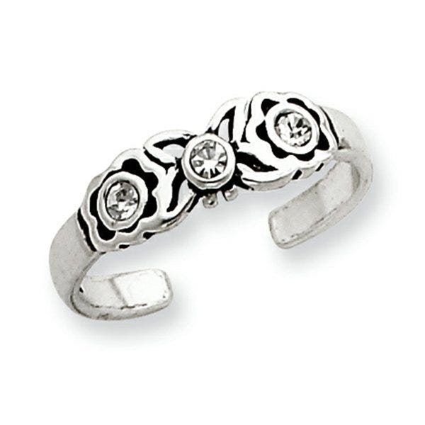 Sterling Silver Antiqued Swarovski Crystal Toe Ring