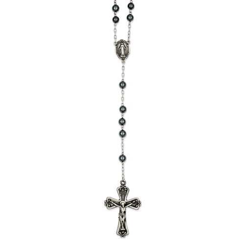 Sterling Silver  Antiqued Hematite  Rosary Necklace /with Miraculous Medal