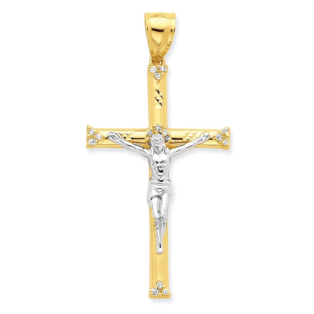10k & Rhodium CZ Crucifix Pendant