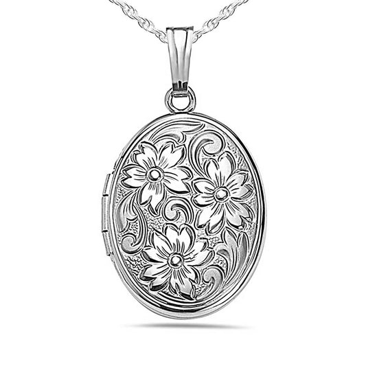 Sterling Silver Floral Oval Photo Locket