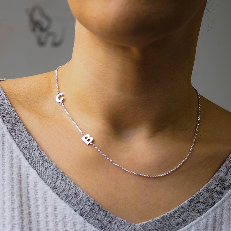 Sideways Initial Name Necklace w/ Chain