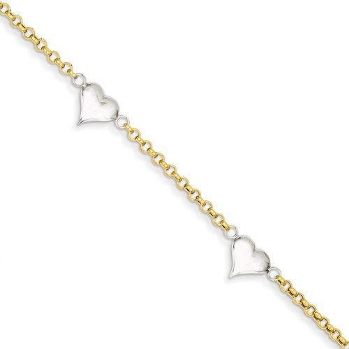 14k Two-tone Puffed Heart Anklet