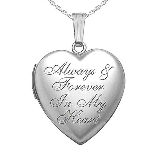 Sterling Silver "Always & Forever In My Heart" Heart Photo Locket
