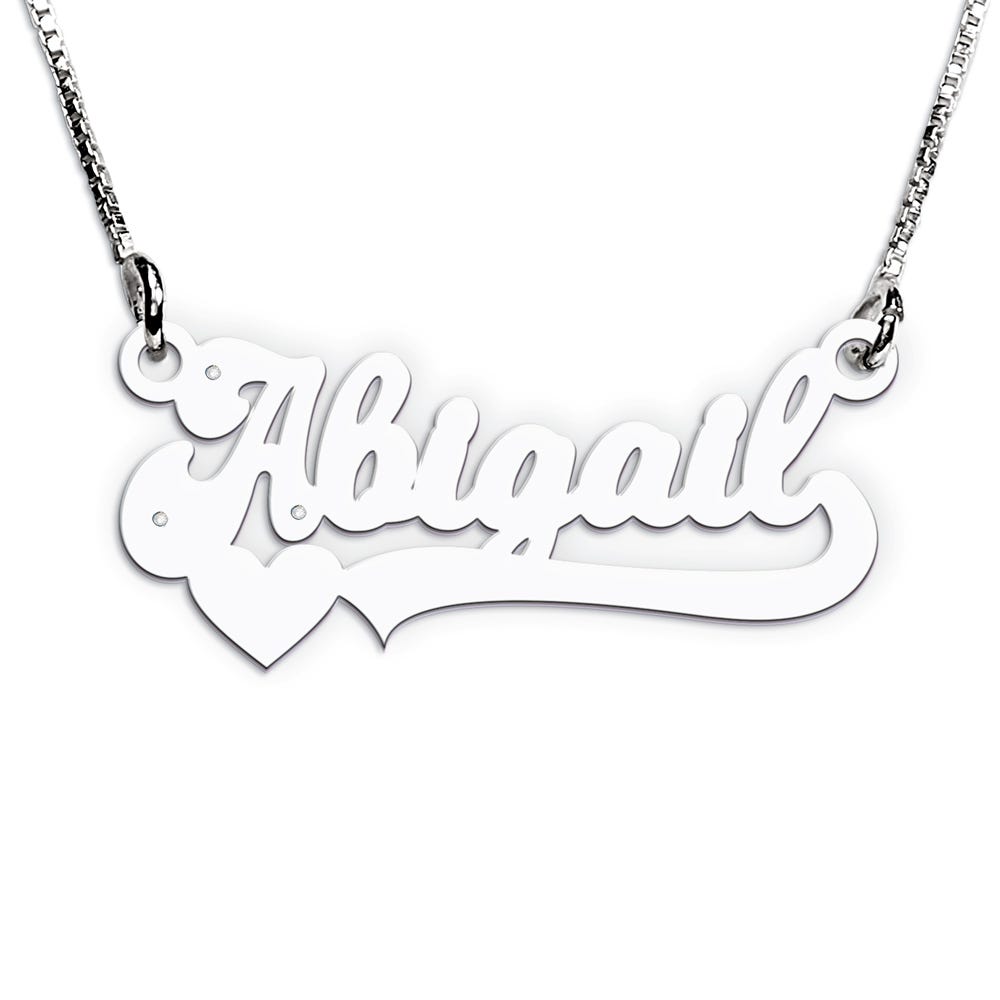 Modern Script Heart Name Necklace with 3 Cubic Zirconia Chain Included