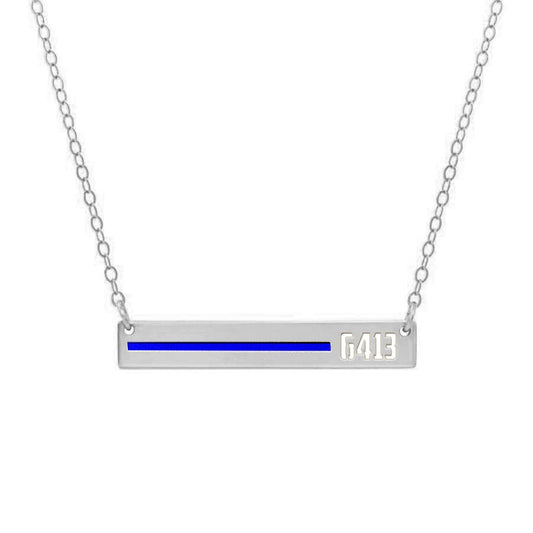 Personalized Horizontal Thin Blue Line Police Necklace with 18" Chain