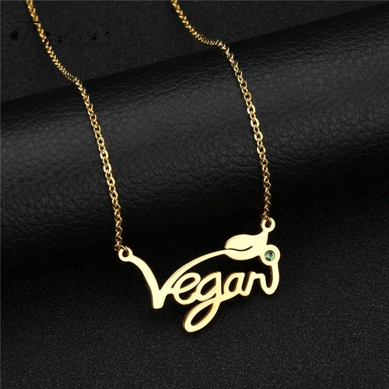 Vegan Necklace with Emerald & 18 Inch Chain