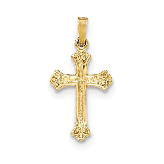 14k Polished Fleur de lis Cross Pendant