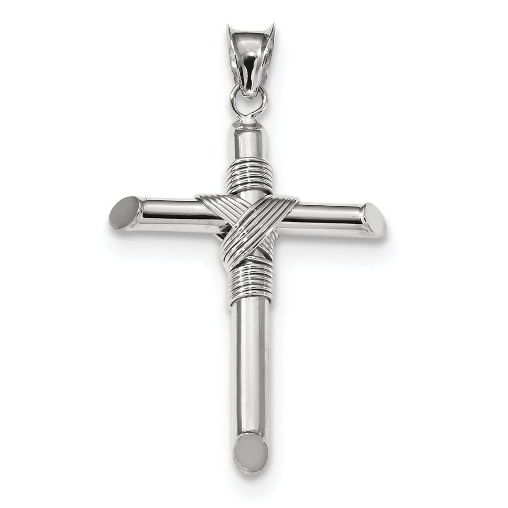 14k White Gold Polished Tube Cross Pendant