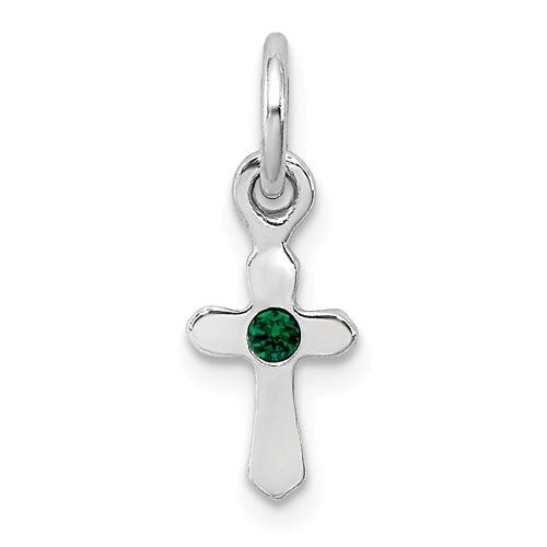 Sterling Silver RH Plated Child\'s Preciosca Crystal May Cross Pendant