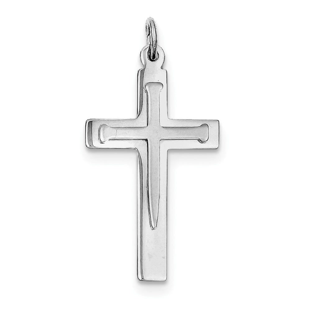 Sterling Silver Rhodium-plated Satin & Polished Cross Pendant
