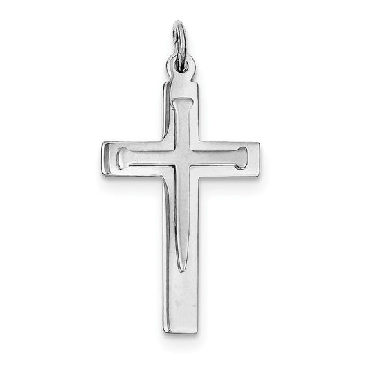 Sterling Silver Rhodium-plated Satin & Polished Cross Pendant