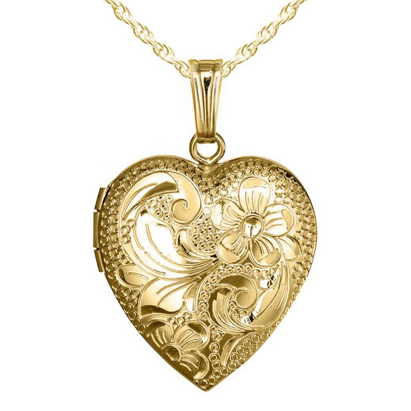 14k Gold Floral Heart Photo Locket