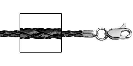 14K White Gold 3mm Thick Black Genuine Leather Chain