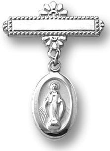 Sterling Silver Children's Miraculous Medal Bar Pin