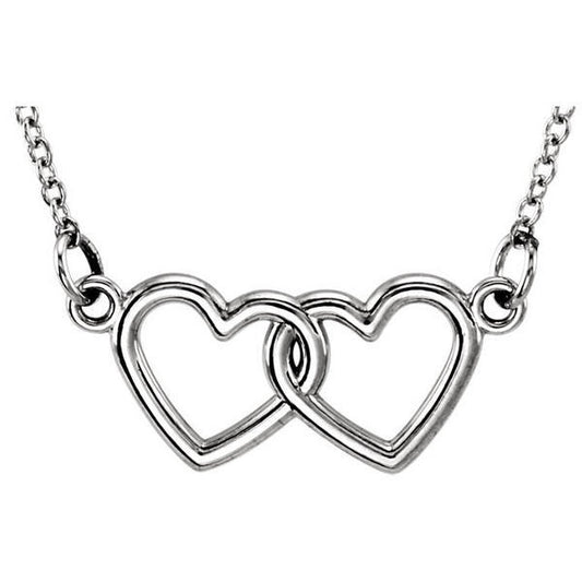 14K Gold Petite Double Heart Necklace with 18 inch Chain
