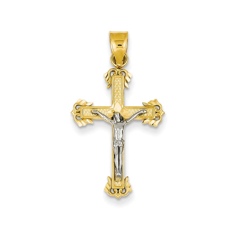 14K Two-tone Diamond-cut Crucifix Pendant