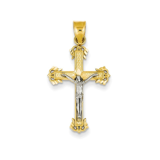 14K Two-tone Diamond-cut Crucifix Pendant