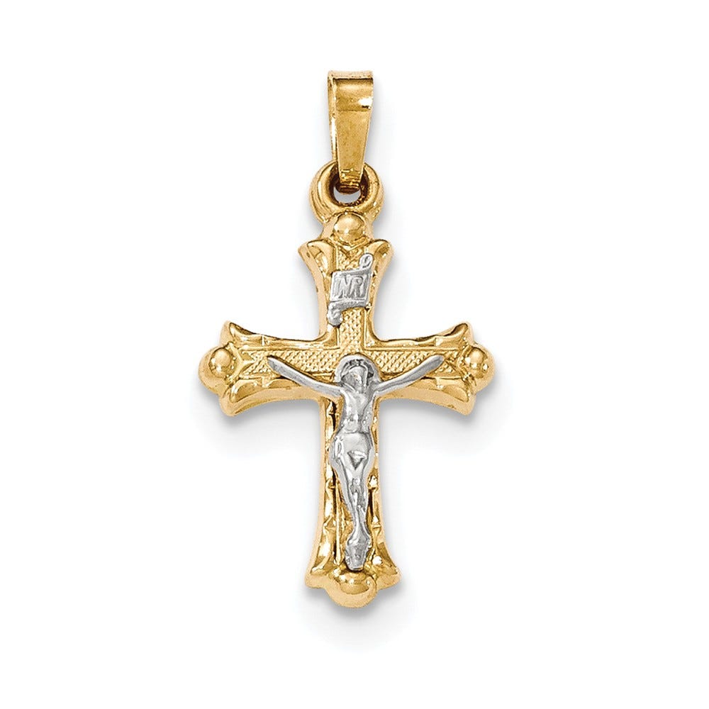 14k Two-Tone Polished INRI Crucifix Cross Pendant