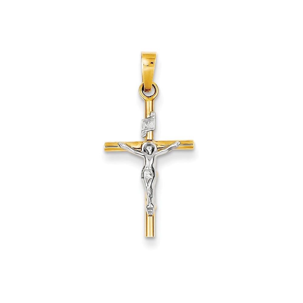14k Two-tone INRI Crucifix Pendant