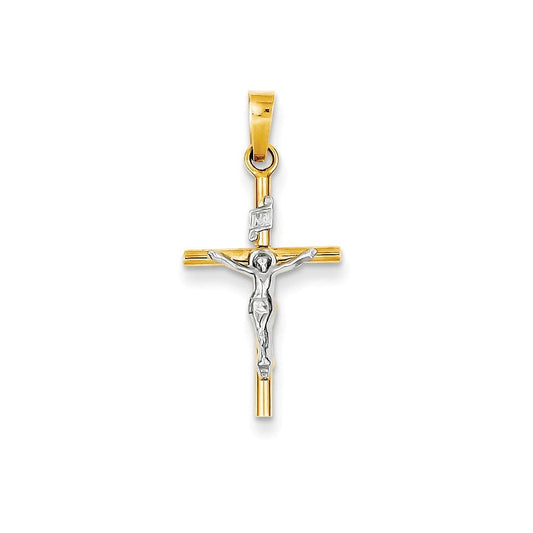 14k Two-tone INRI Crucifix Pendant