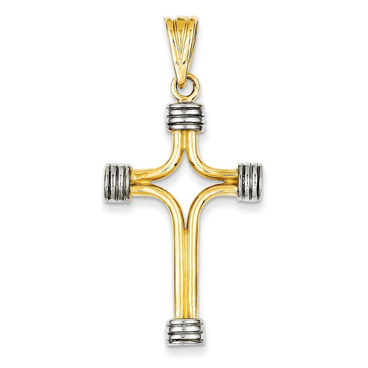 14k w/Rhodium Fancy Cross Pendant