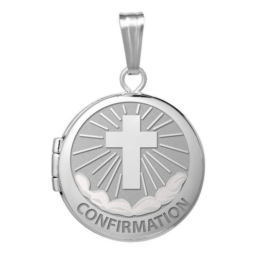 14k White Gold Round Confirmation "Cross" Locket