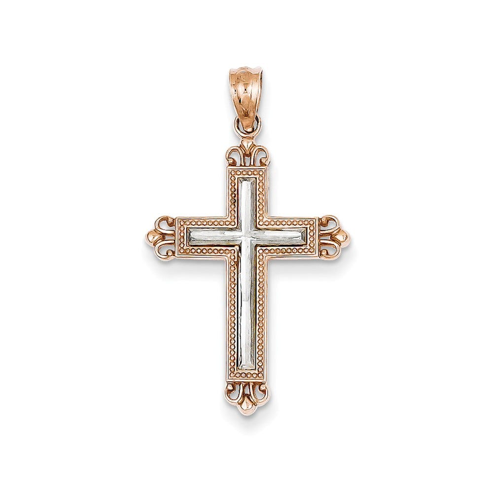 14k Rose Gold & Rhodium Plated Diamond-cut Cross Pendant