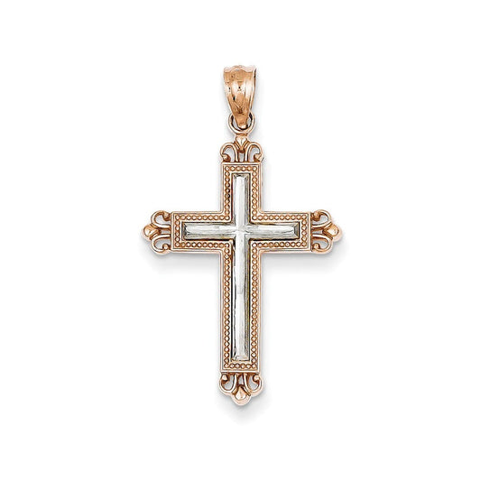 14k Rose Gold & Rhodium Plated Diamond-cut Cross Pendant