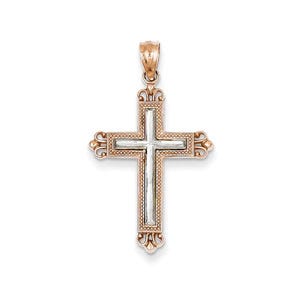 14k Rose Gold & Rhodium Plated Diamond-cut Cross Pendant