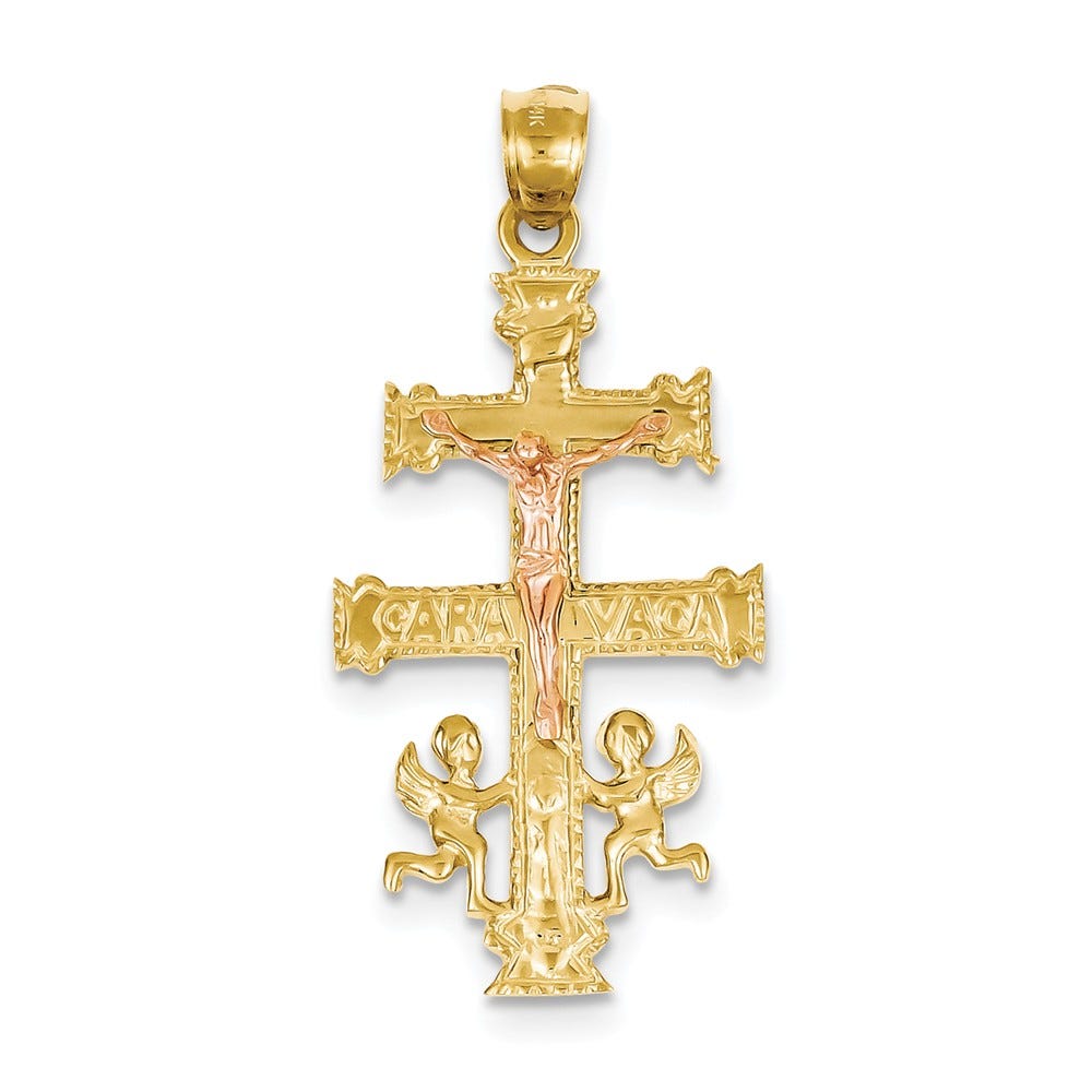 14k Two-tone  Cara Vaca Crucifix Pendant
