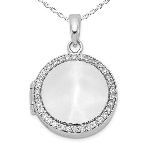 Sterling Silver Cubic Zirconia Round Photo Locket