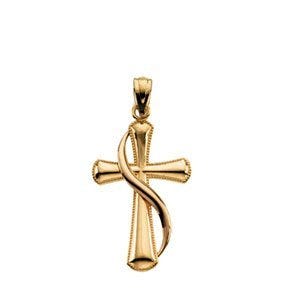 14KY/ROSE CROSS PENDANT WITH SHROUD