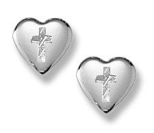 Sterling Silver Children's "Heart&Cross" Post Earrings
