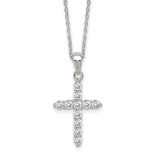 Sterling Silver Rhodium Plated CZ Cross Pendant