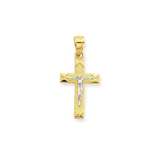 10k & Rhodium Small Crucifix Pendant