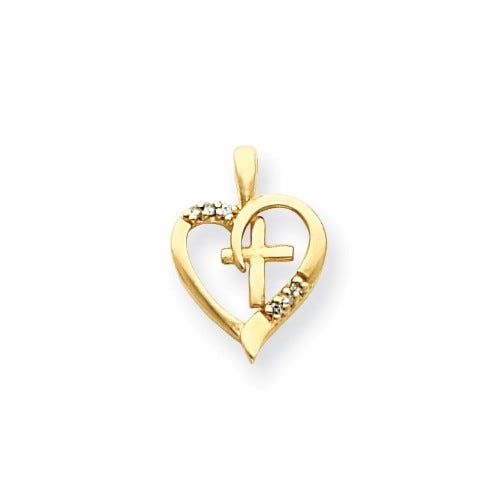 14k AA Diamond Heart & Cross Pendant
