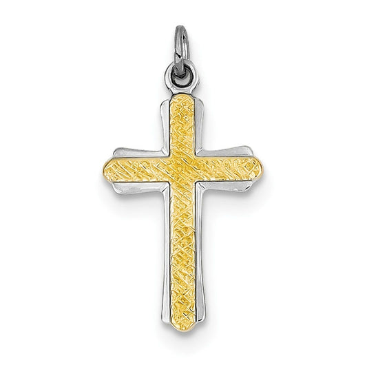 Sterling Silver Rhodium-plated & 18k Gold-plated Cross Charm